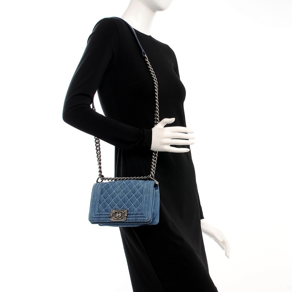 Chanel Denim Blue Quilted Small Boy Flap Purse Crossbody - Picture 15 of 16